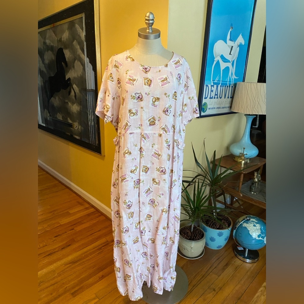 vintage early 90’s pink garden theme maxi dress